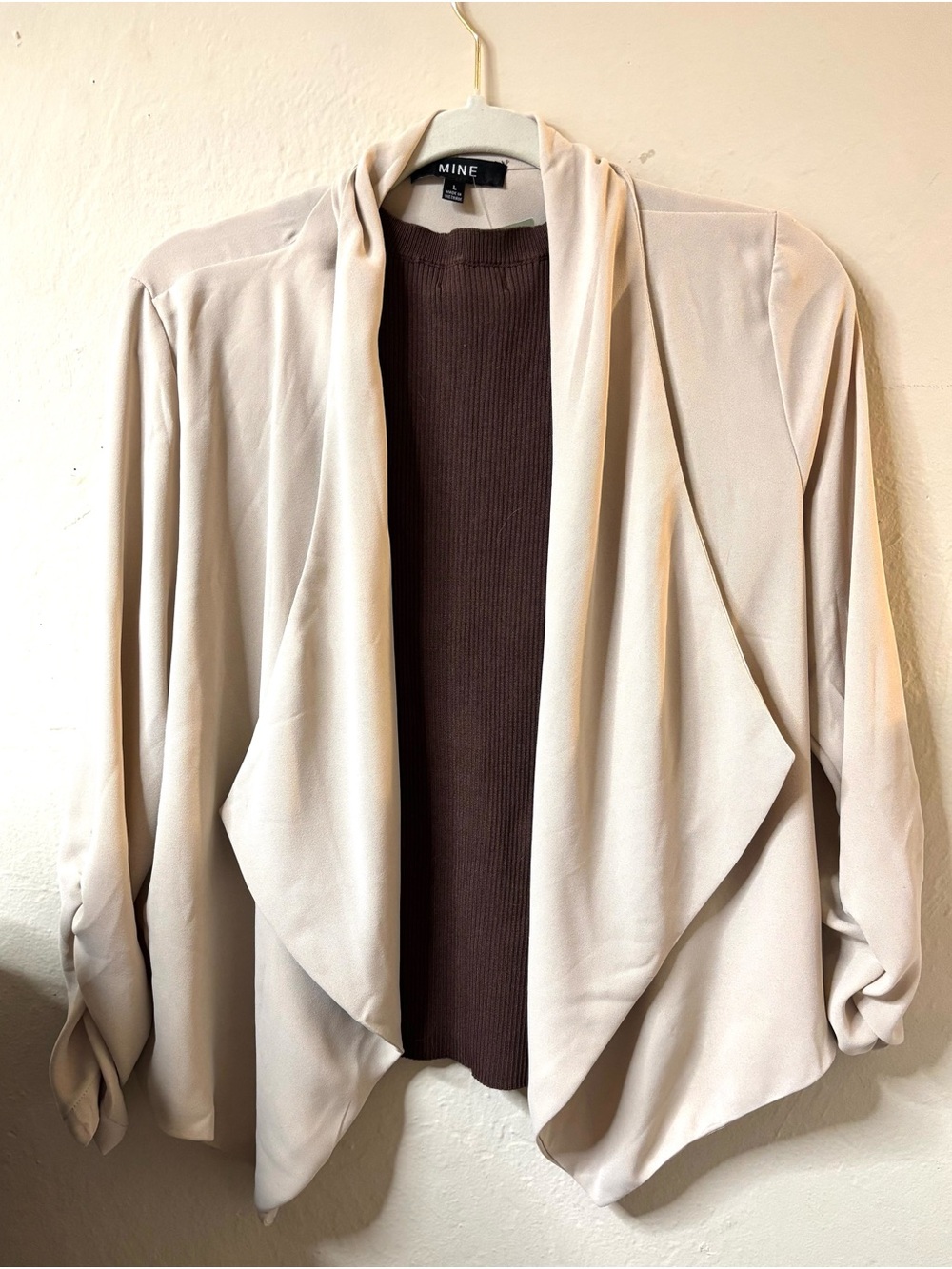 MINE Cream Draped Open-Front Blazer Jacket